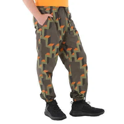 Pre-owned Marcelo Burlon County Of Milan Marcelo Burlon Men's Army Orange Cross Geometric-print Joggers