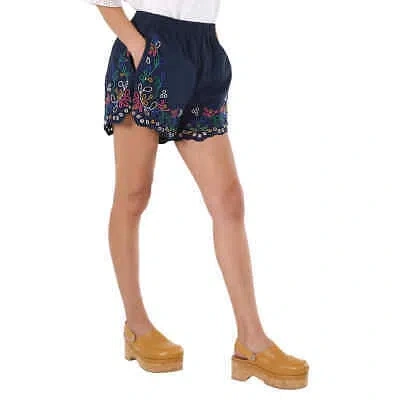 Pre-owned Chloé Chloe Ladies Multicolor Blue Embroidered Mini Shorts
