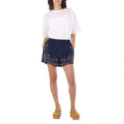 Pre-owned Chloé Chloe Ladies Multicolor Blue Embroidered Mini Shorts