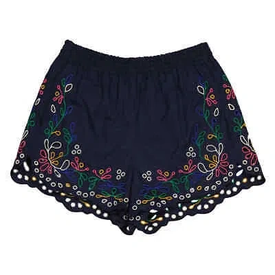 Pre-owned Chloé Chloe Ladies Multicolor Blue Embroidered Mini Shorts