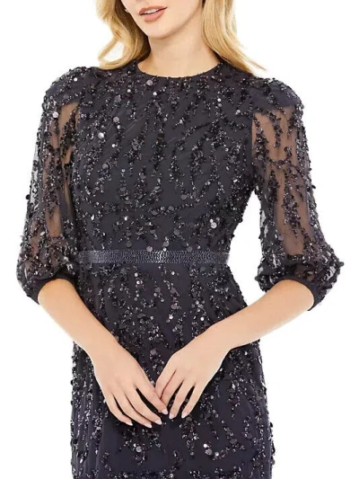 Pre-owned Mac Duggal Midnight Blue Sequin Sheer Sleeve Sheath Gown 18 $598