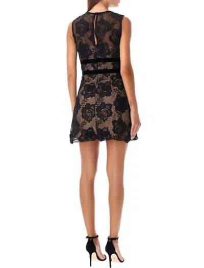 Shop Self-portrait Lace Mini Dress In Black