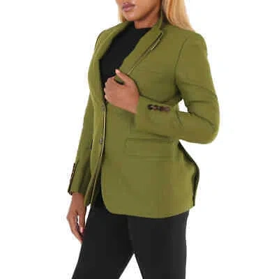 Pre-owned Burberry Ladies Juniper Green Wool Ramie And Silk Satin Tailored Jacket, Brand