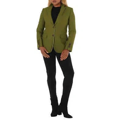 Pre-owned Burberry Ladies Juniper Green Wool Ramie And Silk Satin Tailored Jacket, Brand