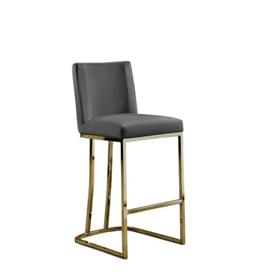 Best Quality Furniture 24" Velvet Counter Stool, Dark Grey, Chrome Gold Base (set Of 2)