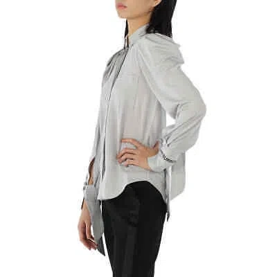 Pre-owned Burberry Grey Melange Stripe And Logo-trimmed Wool And Silk Shirt In Gray