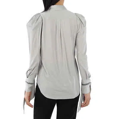 Pre-owned Burberry Grey Melange Stripe And Logo-trimmed Wool And Silk Shirt In Gray