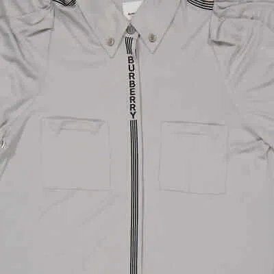Pre-owned Burberry Grey Melange Stripe And Logo-trimmed Wool And Silk Shirt In Gray