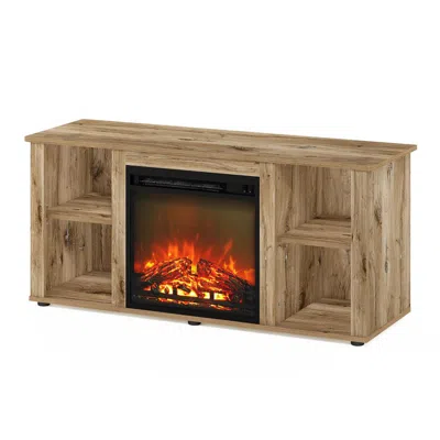 Furinno Jensen Entertainment Center Tv Stand With Fireplace, Flagstaff Oak