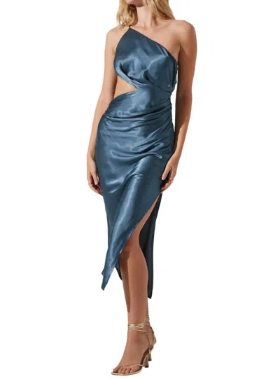 Astr Martina Satin One-shoulder Dress In Blue