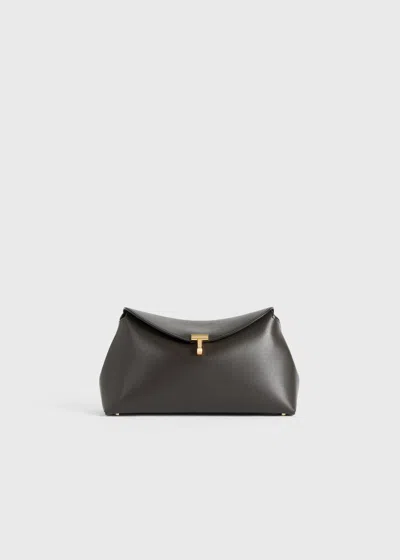 Totême Mini T-lock Leather Clutch Bark In Bark