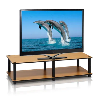 Furinno Just No Tools Wide Tv Stand, Light Cherry W/black Tube