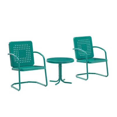 Crosley Furniture Bates 3pc Outdoor Metal Armchair Set Turquoise Gloss - Side Table & 2 Armchairs