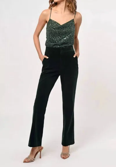 Greylin Milton Velvet Straight Leg Trouser In Forest Green In Green