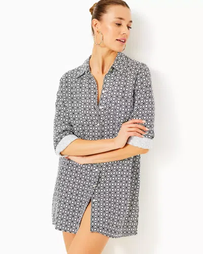 Lilly Pulitzer Sea View Linen Cover-up In Onyx Butterfly Pattern