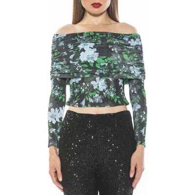 Alexia Admor Hannah Off The Shoulder Long Sleeve Top In Black Floral
