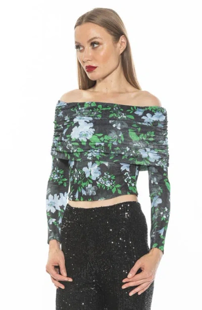 Alexia Admor Hannah Off The Shoulder Long Sleeve Top In Black Floral