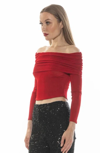 Alexia Admor Hannah Off The Shoulder Long Sleeve Top In Red