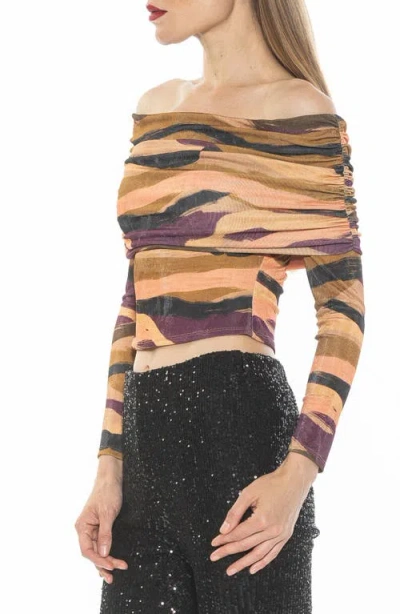 Alexia Admor Hannah Off The Shoulder Long Sleeve Top In Stripe Multi