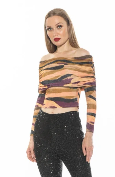 Alexia Admor Hannah Off The Shoulder Long Sleeve Top In Stripe Multi
