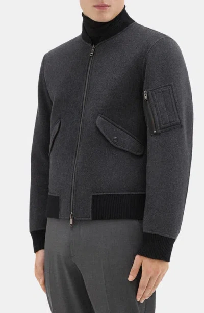 Theory Flight Bomber Jacket In Recycled Nylon In Dark Charcoal Melange