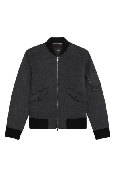 Theory Flight Bomber Jacket In Recycled Nylon In Dark Charcoal Melange