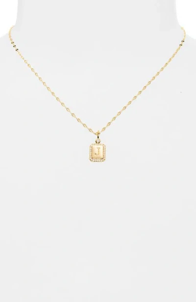 Leith Initial Pendant Necklace In J- Clear- Gold