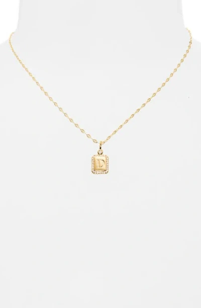 Leith Initial Pendant Necklace In D- Clear- Gold