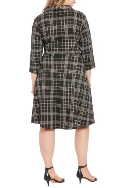 London Times Plaid Fit & Flare Dress In Black/tan