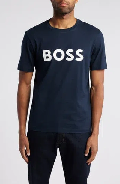 Hugo Boss Boss Sun Protection Logo T Shirt Navy In Dark Blue