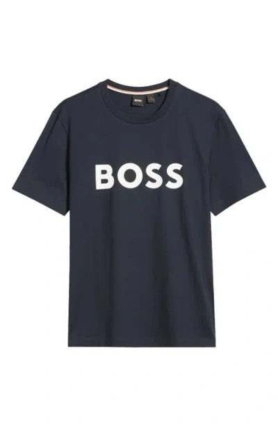Hugo Boss Boss Sun Protection Logo T Shirt Navy In Dark Blue