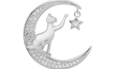Queen Jewels Cubic Zirconia Cat, Moon & Star Pendant Necklace In Silver