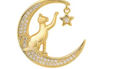 Queen Jewels Cubic Zirconia Cat, Moon & Star Pendant Necklace In Gold