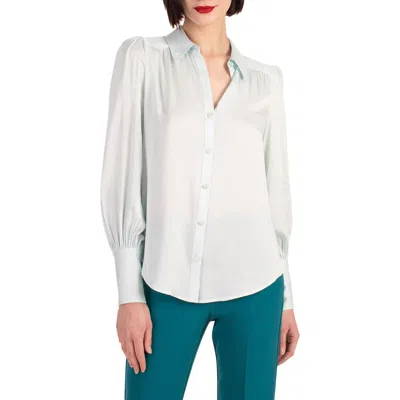 Trina Turk Sagittarius Ruched Bishop-sleeve Top In Blue Frost