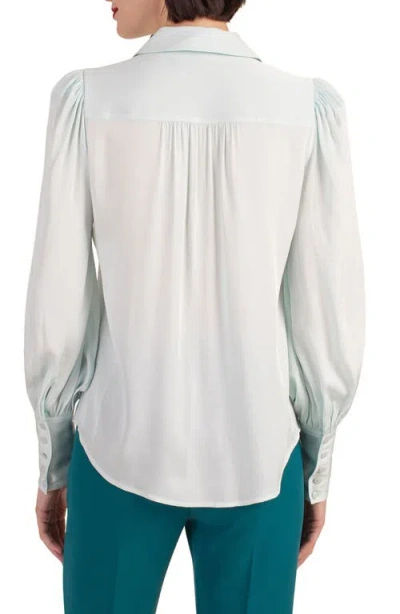 Trina Turk Sagittarius Ruched Bishop-sleeve Top In Blue Frost