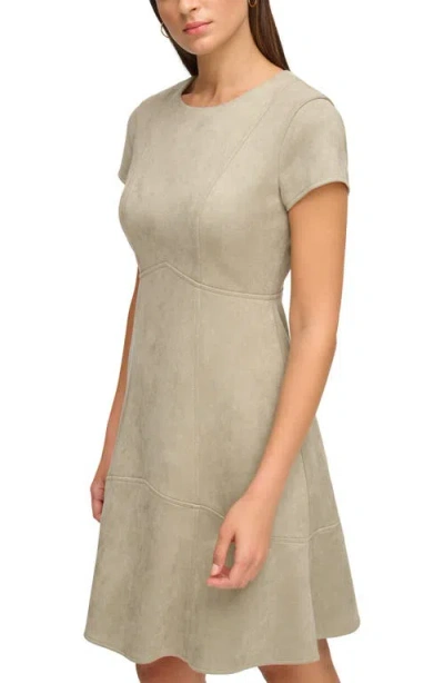 Kensie Scuba Faux Suede Minidress In Sage