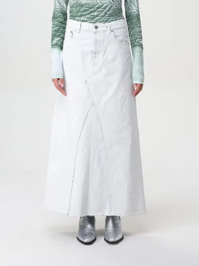 Maison Margiela Paint Effect Denim Maxi Skirt In Weiss