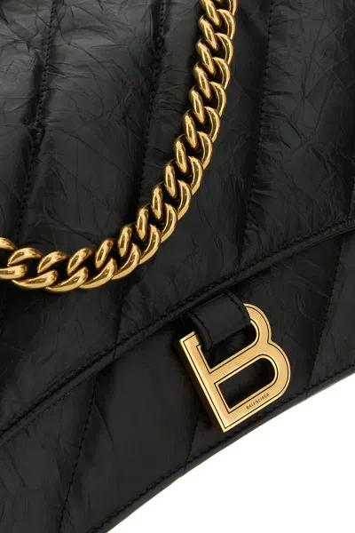 Balenciaga Black Leather Medium Crush Shoulder Bag In Black