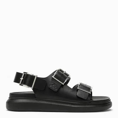 Alexander Mcqueen Black Slide Sandals With Embossed Logo In Leather Man In Black