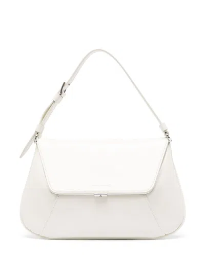 Amina Muaddi Women Black Leather Ami Shoulder Bag In Beige
