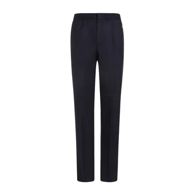 Berluti Straight Leg Wool Blend Pants With Elastic Waistband In Blue