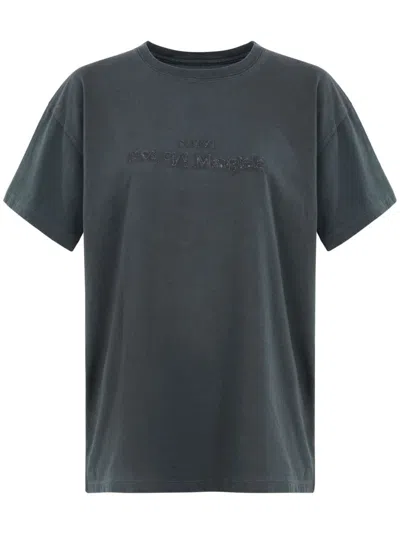 Maison Margiela Womens Washed Black Brand-embroidered Faded-wash Cotton-jersey T-shirt In Black