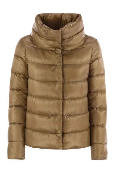 Herno Down Jacket With Ring Collar In Camel