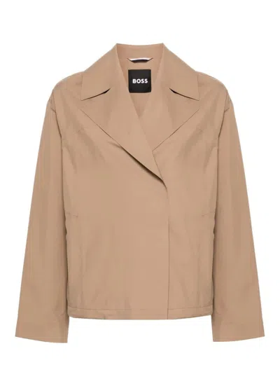 Hugo Boss Logo-lettering Jacket In Beige