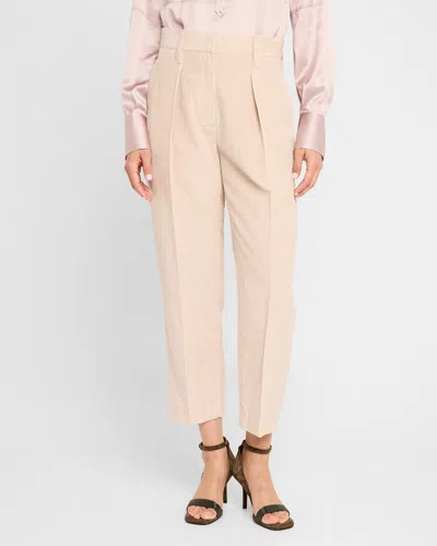 Shop Brunello Cucinelli Fluid Melange Corduroy Straight-leg Ankle Trousers In C056 Desert