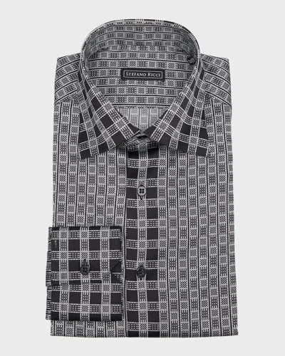 Stefano Ricci Men's Patterned Silk Dress Shirt In Black  White