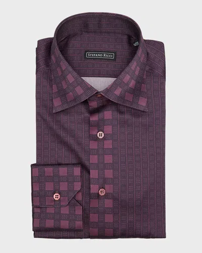 Stefano Ricci Men's Patterned Silk Dress Shirt In Brown