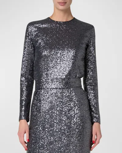 Akris Sequin Jersey Top In Charcoal