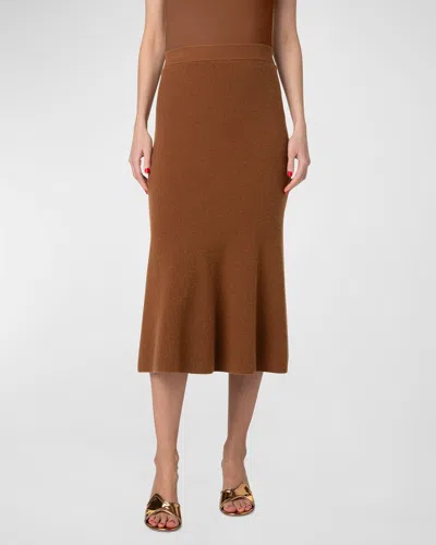 Akris Ribbed Cashmere Godet Midi Skirt In Vicuna