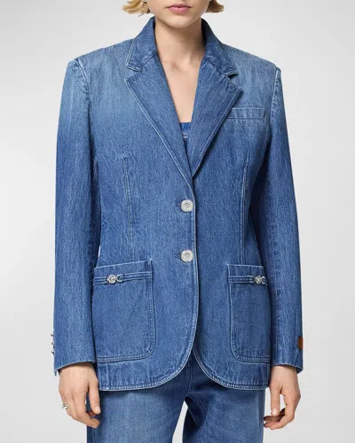 Versace Blue Oversized Tailored Denim Blazer In Medium Blue